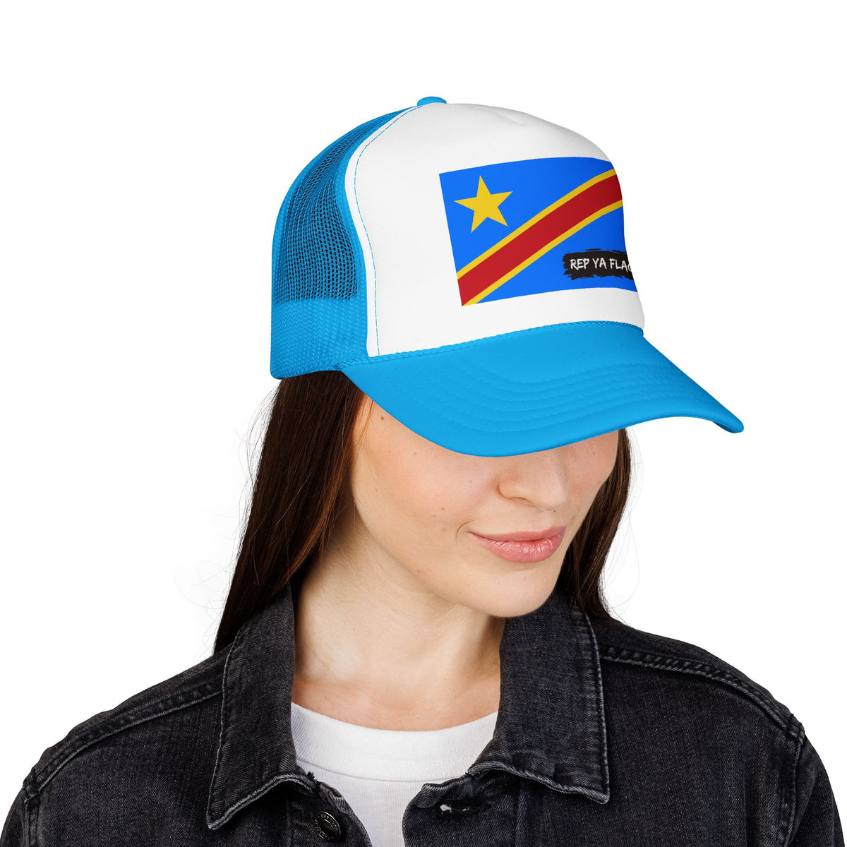 Democratic Republic of the Congo Flag Foam Trucker Hat | Congolese Pride Snapback Cap | Rep Ya Flag - Rep Ya Flag