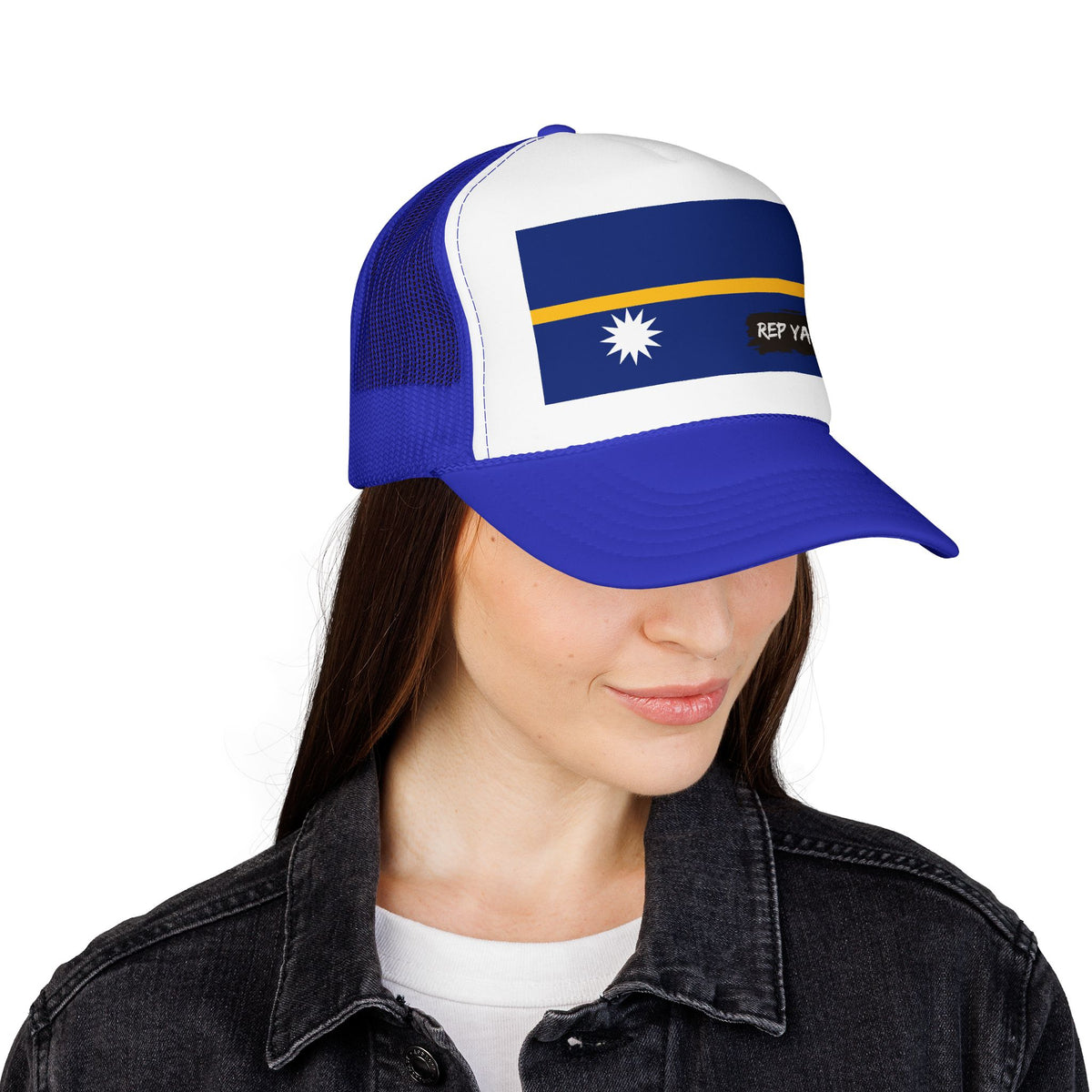 Nauru Flag Foam Trucker Hat | Nauruan Pride Snapback Cap | Rep Ya Flag - Rep Ya Flag