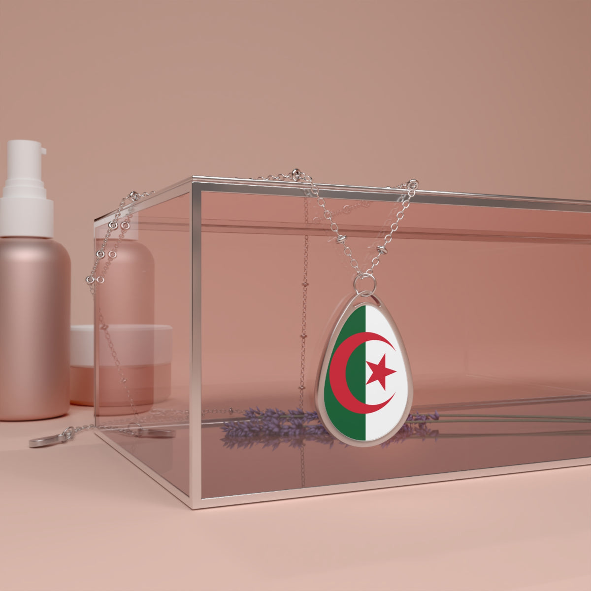 Algeria Flag Oval Necklace – Elegant Algerian Pride Jewelry
