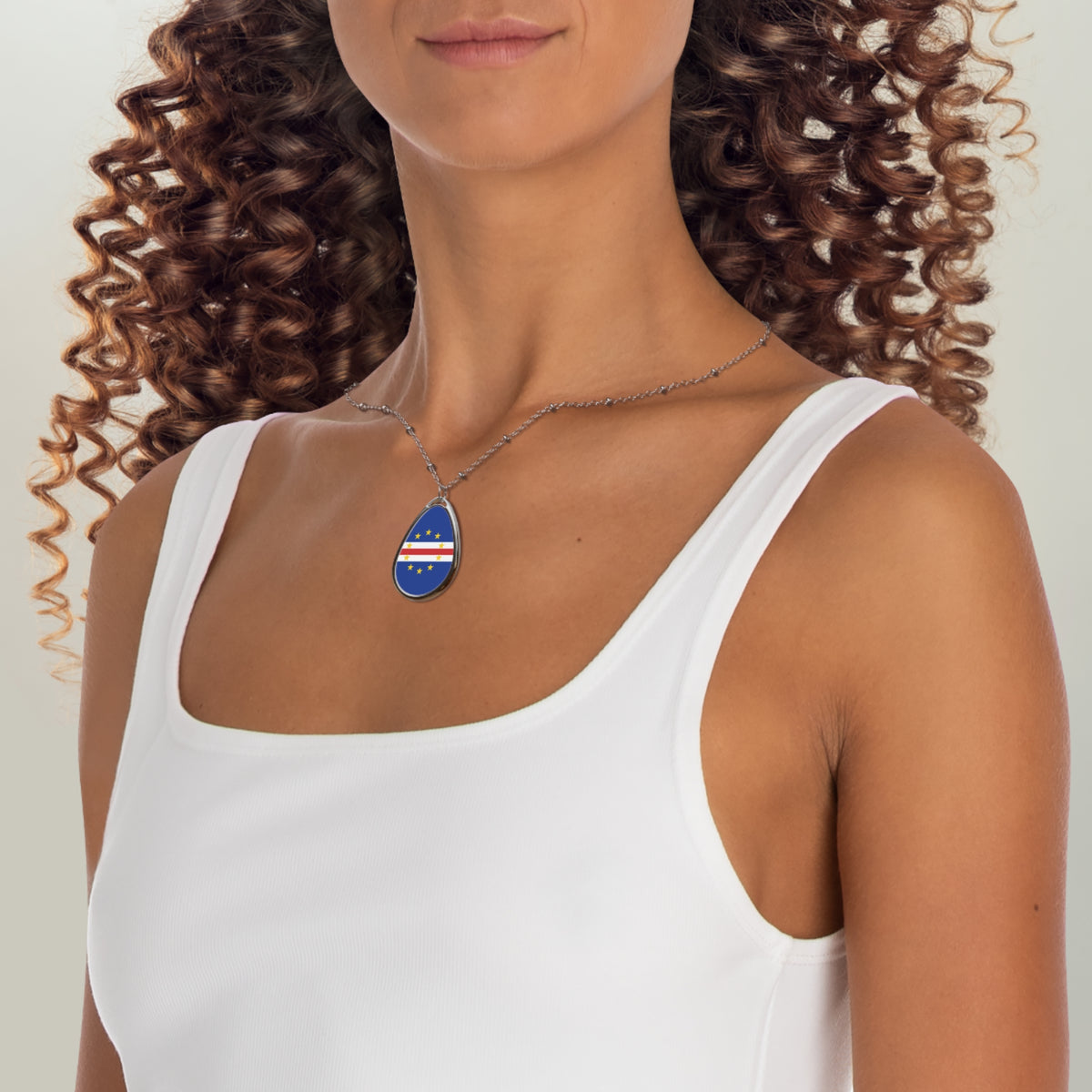 Cabo Verde Oval Necklace | Cape Verde Flag Pendant | Rep Ya Flag - Rep Ya Flag