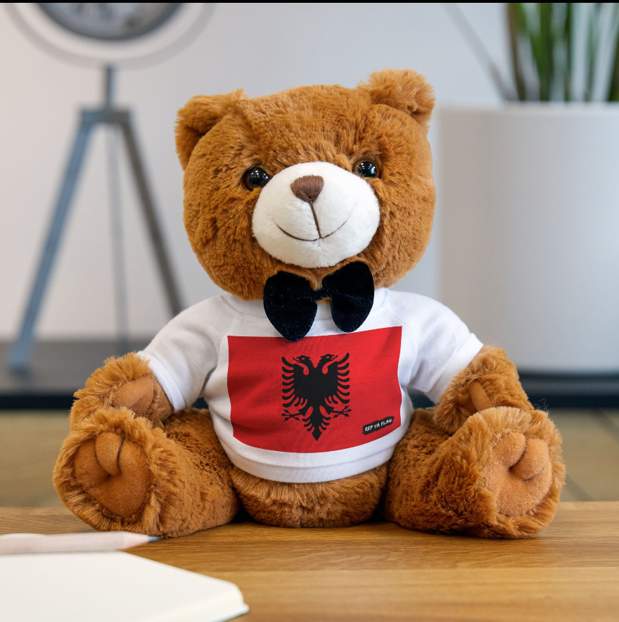 Albania flag teddy bear representing Albanian heritage and cultural pride