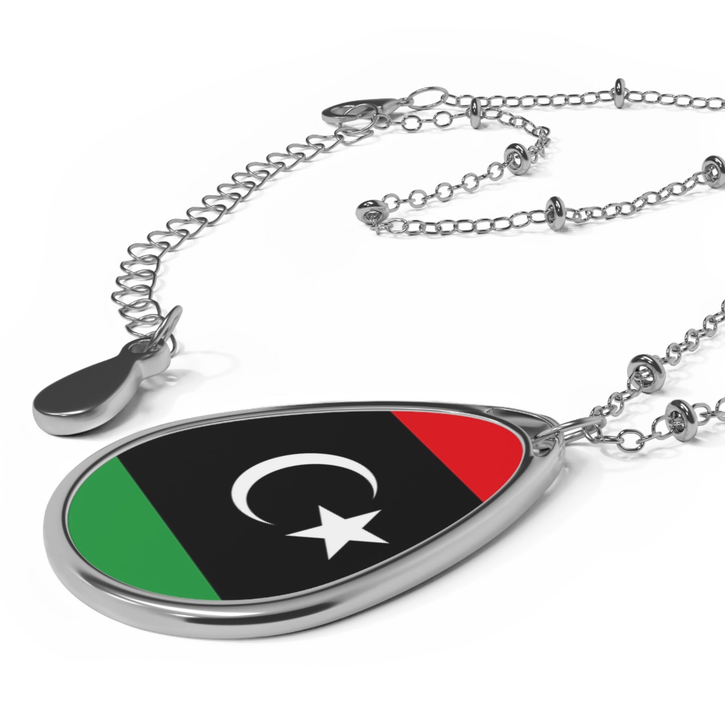 Libya Flag Oval Necklace | Libyan Heritage Pendant | Rep Ya Flag
