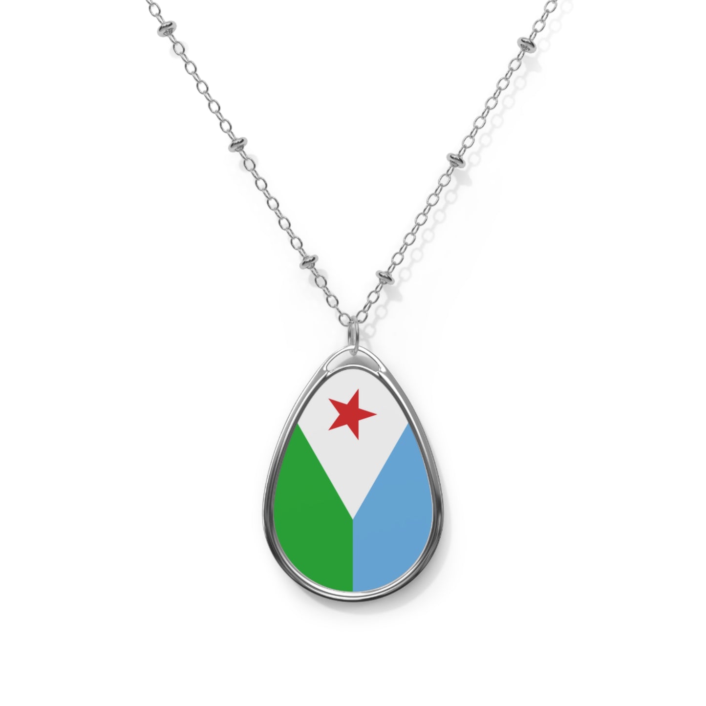 Djibouti Flag Oval Necklace | Djiboutian Heritage Pendant | Rep Ya Flag