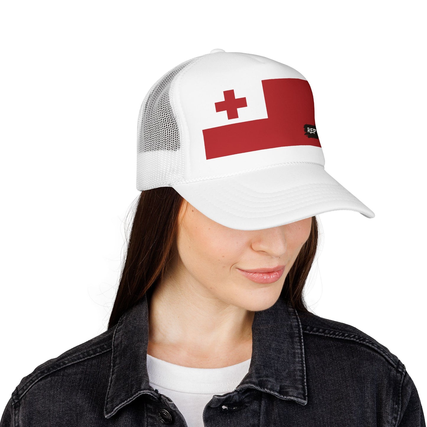 Tonga Flag Foam Trucker Hat | Rep Ya Flag design