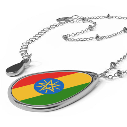 Ethiopia Flag Oval Necklace | Ethiopian Heritage Pendant | Rep Ya Flag