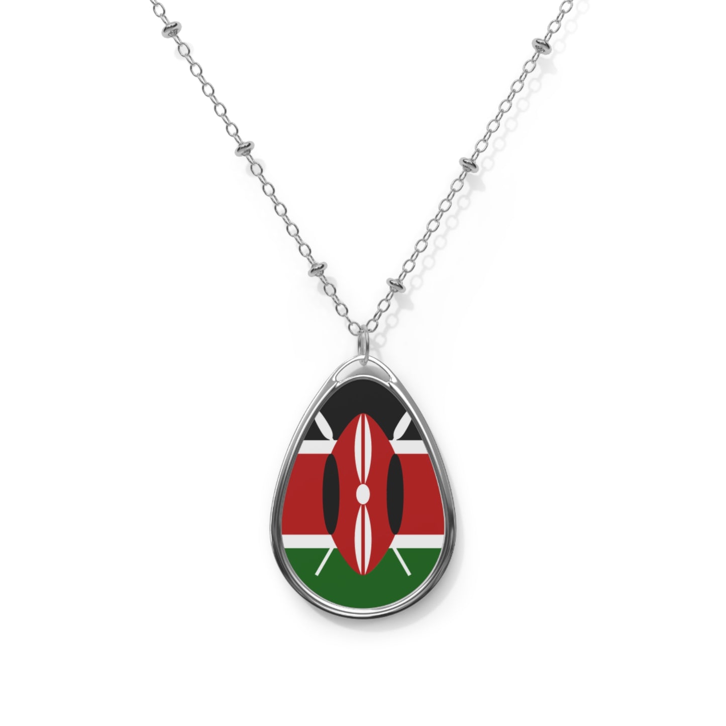 Kenya Flag Oval Necklace | Kenyan Heritage Pendant | Rep Ya Flag