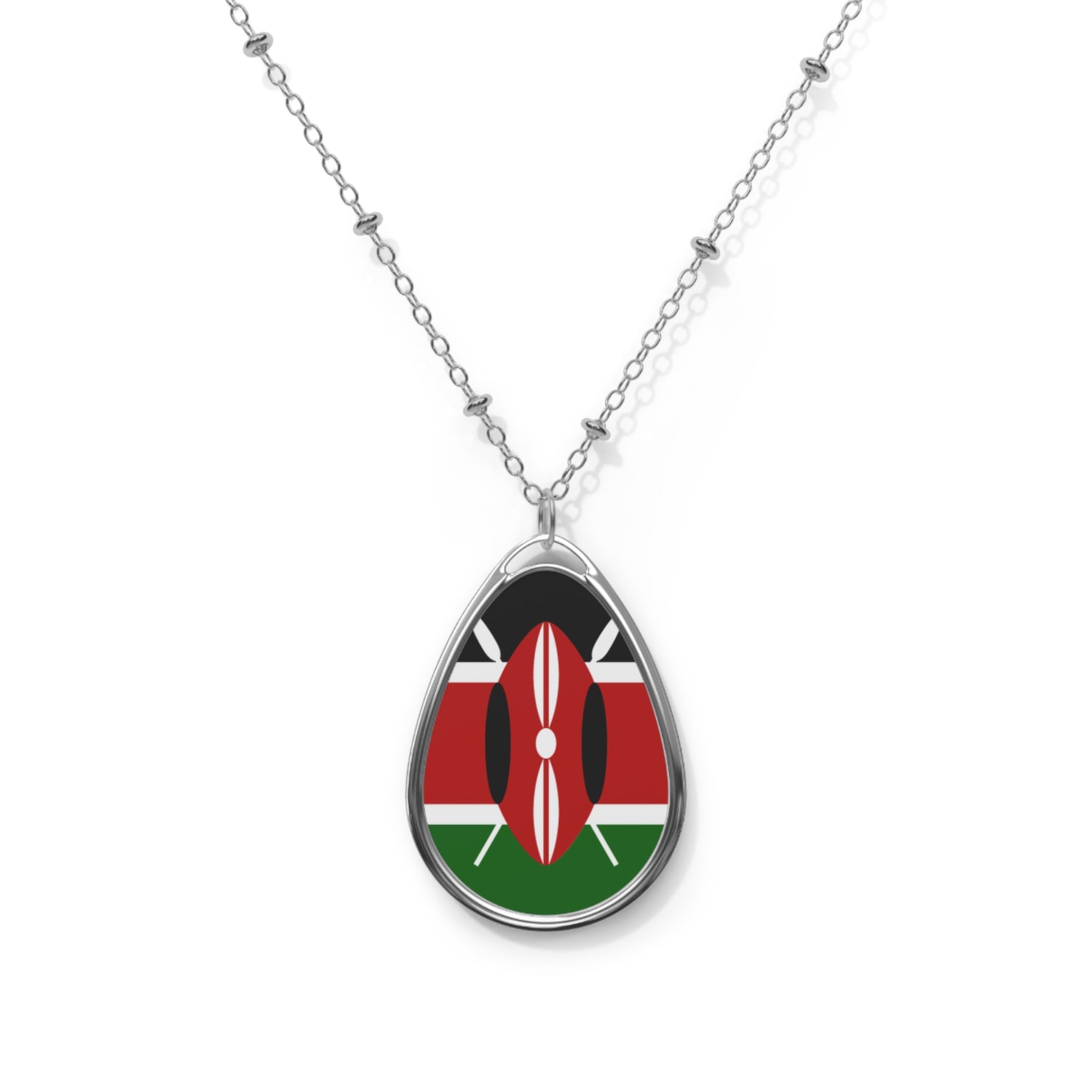 Kenya Flag Oval Necklace | Kenyan Heritage Pendant | Rep Ya Flag