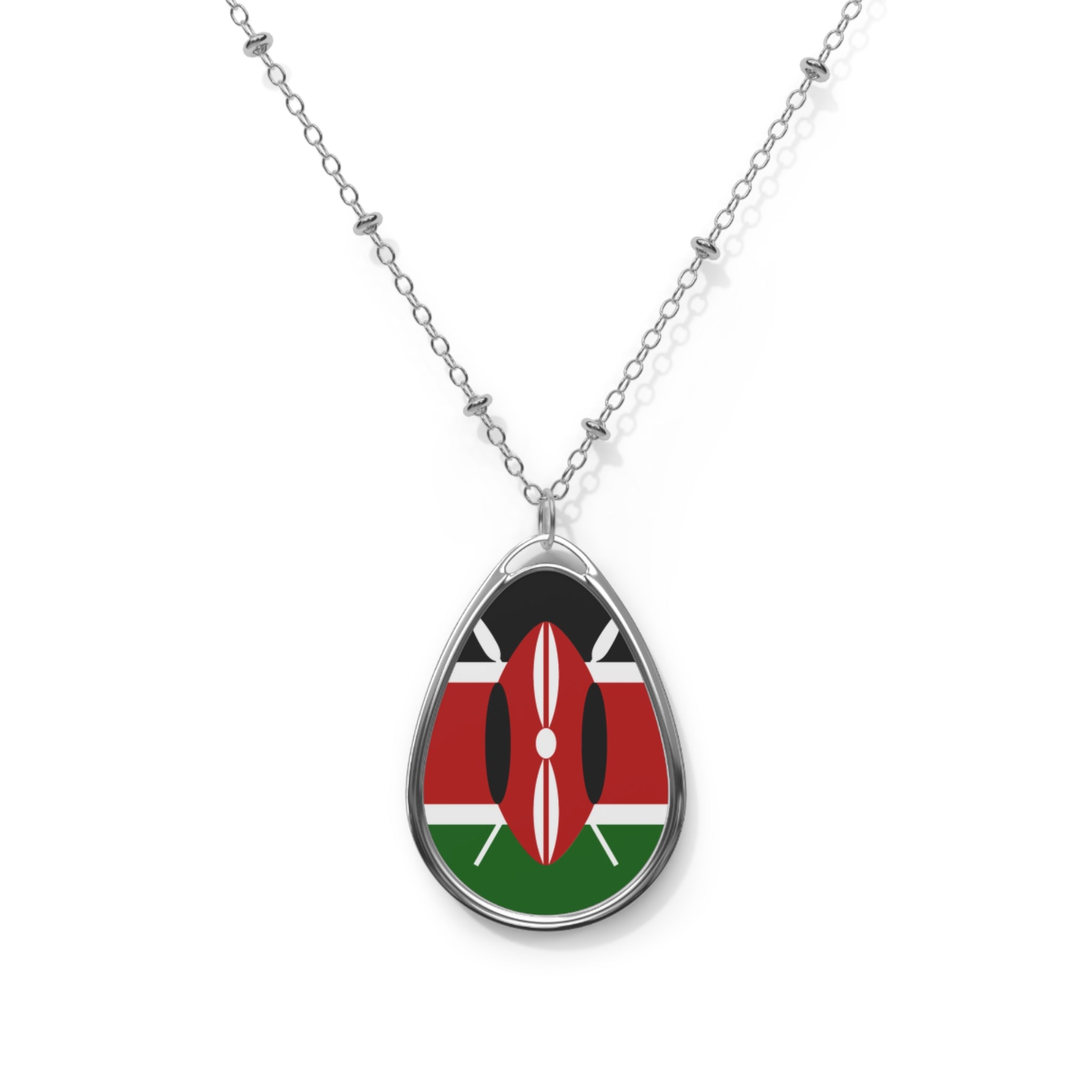 Kenya Flag Oval Necklace | Kenyan Heritage Pendant | Rep Ya Flag