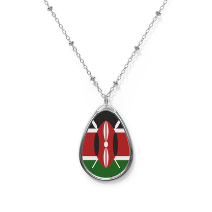 Kenya Flag Oval Necklace | Kenyan Heritage Pendant | Rep Ya Flag