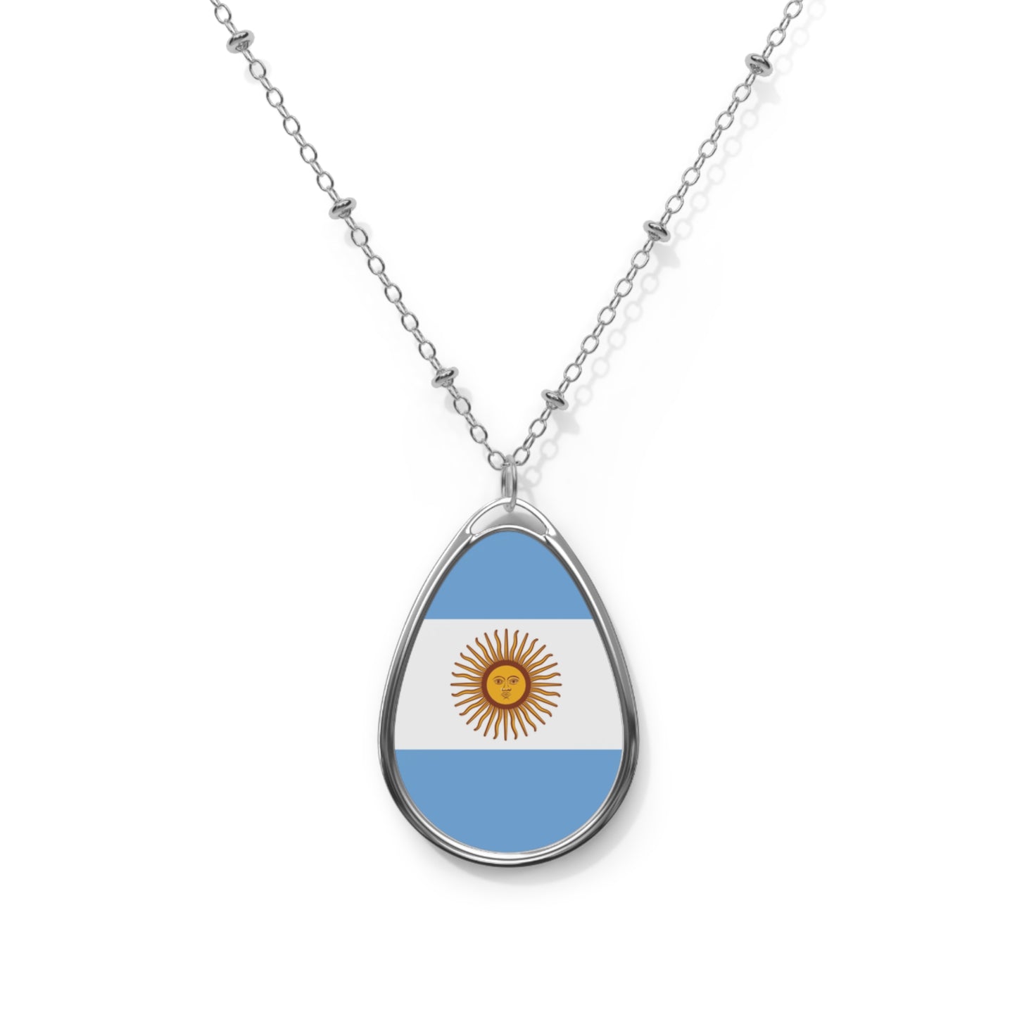 Argentina Flag Oval Necklace | Argentine Pride Patriotic Jewelry | Rep Ya Flag