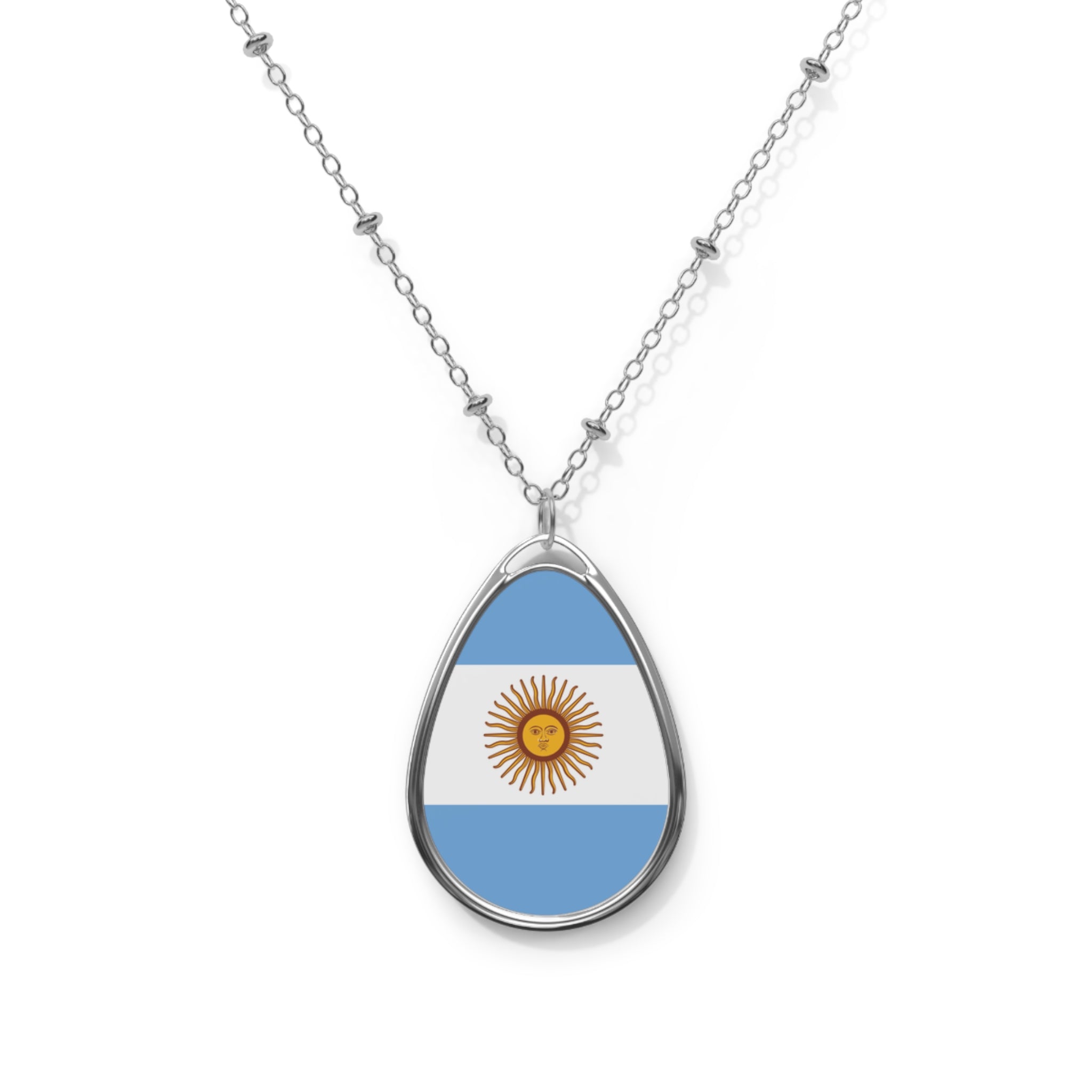 Argentina Flag Oval Necklace | Argentine Pride Patriotic Jewelry | Rep Ya Flag