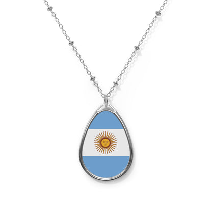 Argentina Flag Oval Necklace | Argentine Pride Patriotic Jewelry | Rep Ya Flag