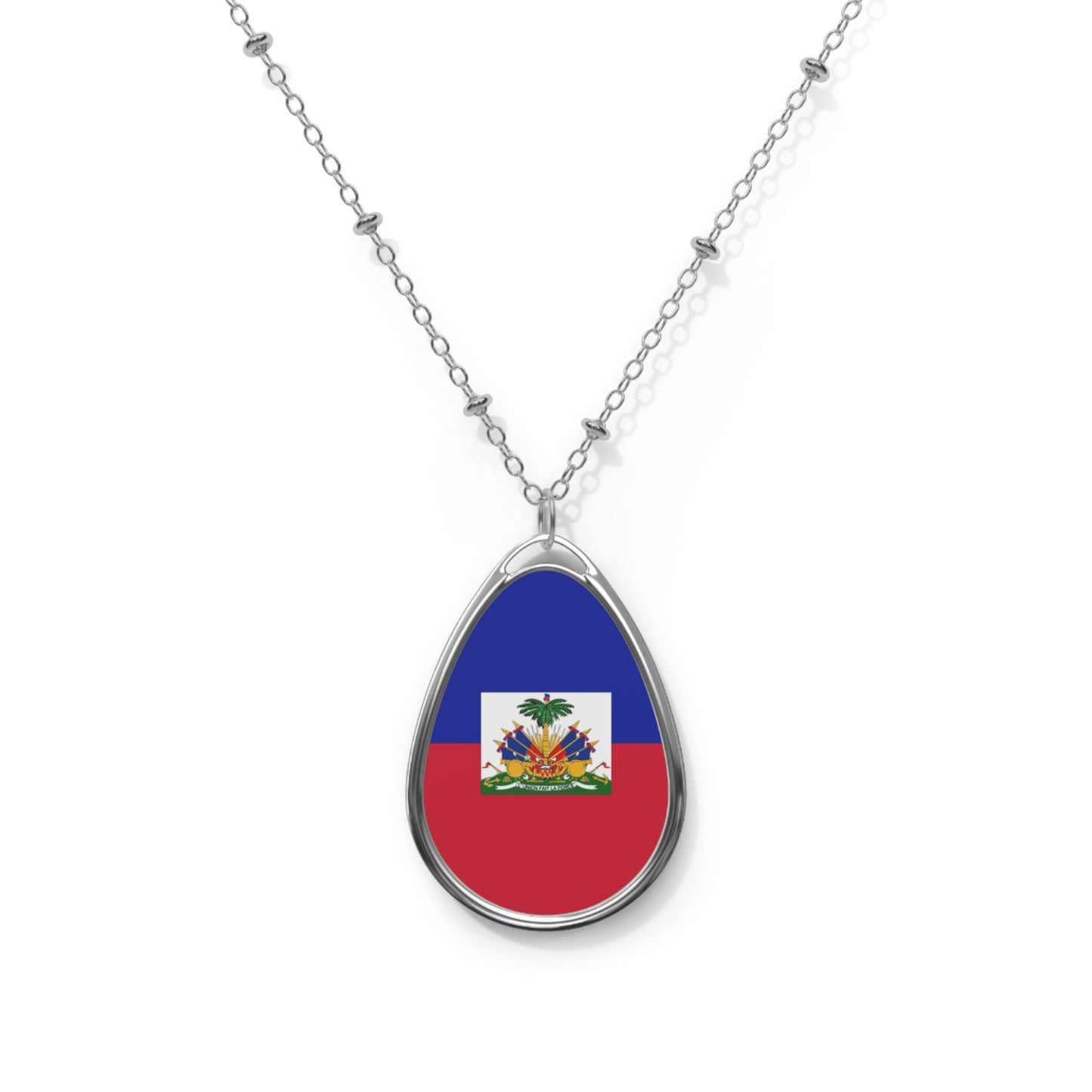 Haiti Flag Oval Necklace | Haitian Heritage Pendant | Rep Ya Flag