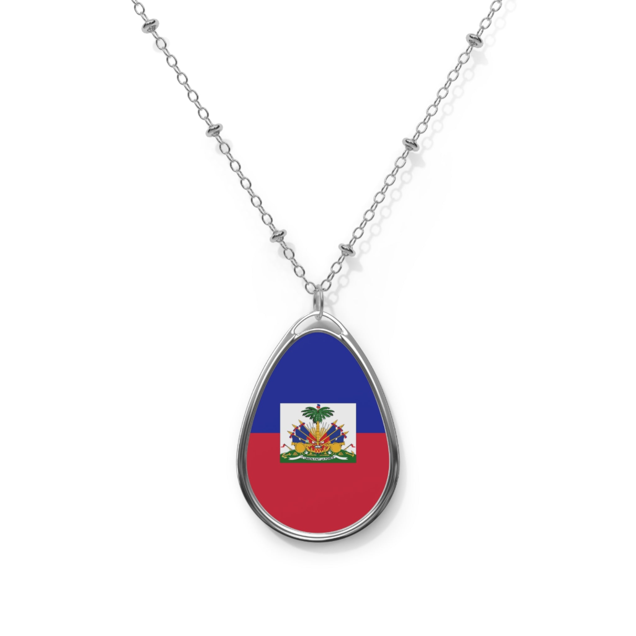 Haiti Flag Oval Necklace | Haitian Heritage Pendant | Rep Ya Flag