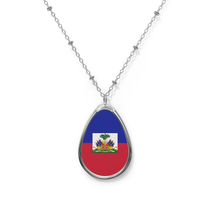 Haiti Flag Oval Necklace | Haitian Heritage Pendant | Rep Ya Flag