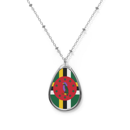 Dominica Flag Oval Necklace | Dominican Heritage Pendant | Rep Ya Flag