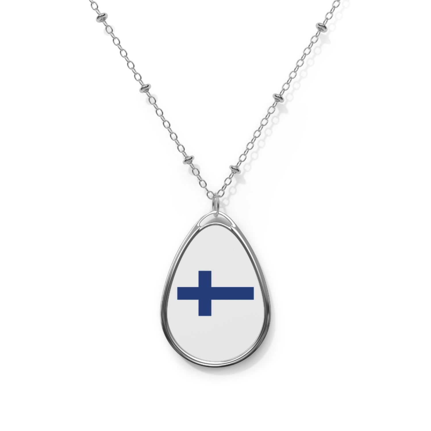 Finland Flag Oval Necklace | Finnish Heritage Pendant | Rep Ya Flag
