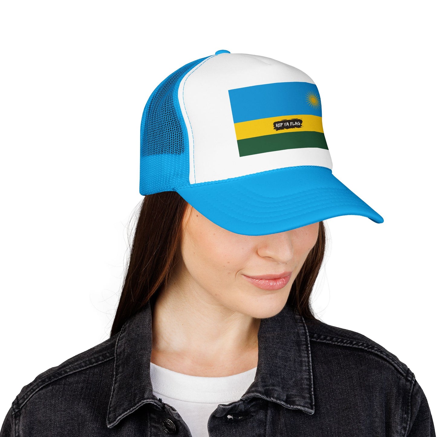 Rwanda Flag Foam Trucker Hat | Rwandan Pride Snapback Cap | Rep Ya Flag