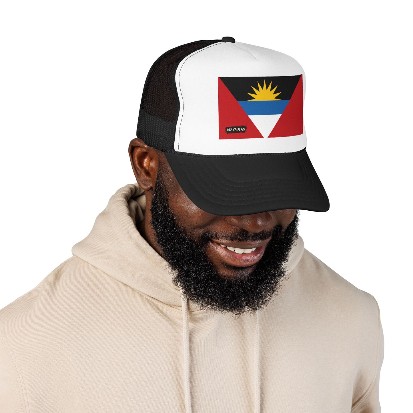 Antigua & Barbuda Flag Foam Trucker Hat | Caribbean Pride Snapback Cap | Rep Ya Flag