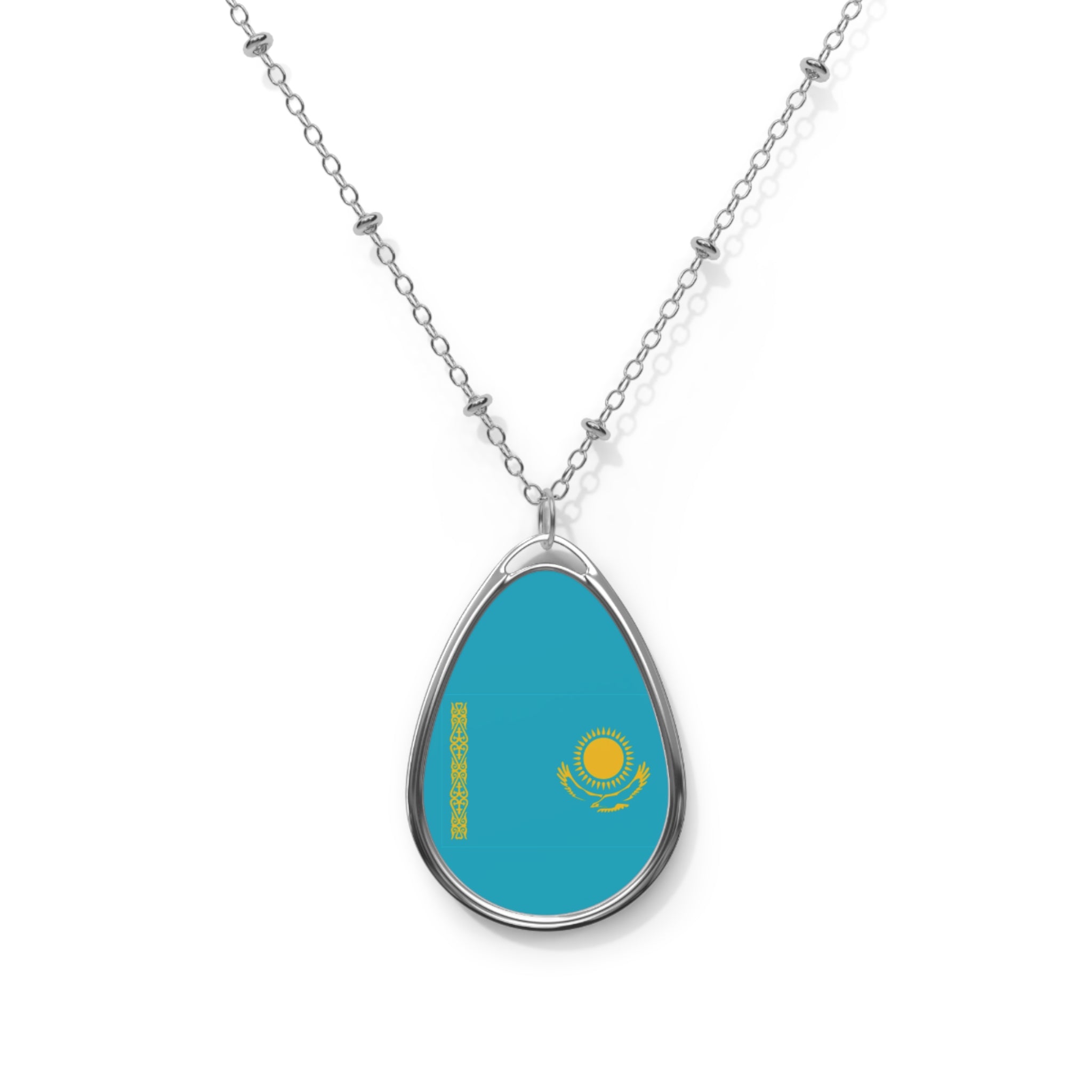 Kazakhstan Flag Oval Necklace | Kazakhstan Heritage Pendant | Rep Ya Flag