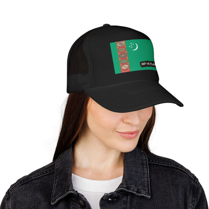 Turkmenistan Flag Foam Trucker Hat | Rep Ya Flag design