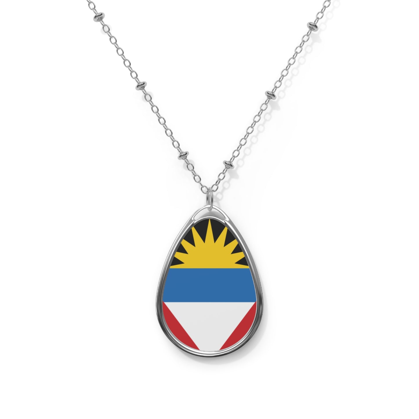 Antigua and Barbuda Flag Oval Necklace | Antiguan & Barbudan Pride Jewelry | Rep Ya Flag