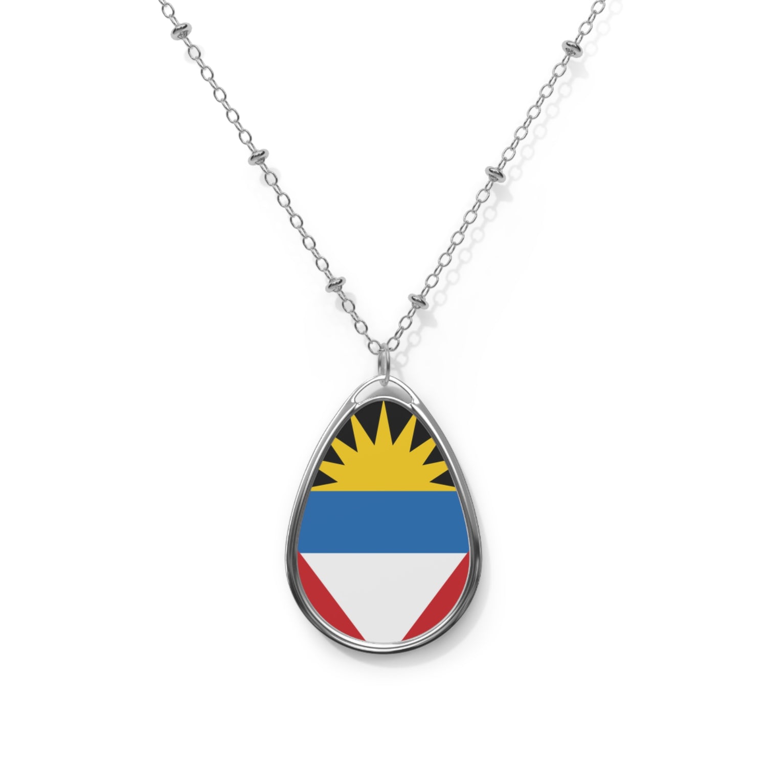 Antigua and Barbuda Flag Oval Necklace | Antiguan & Barbudan Pride Jewelry | Rep Ya Flag