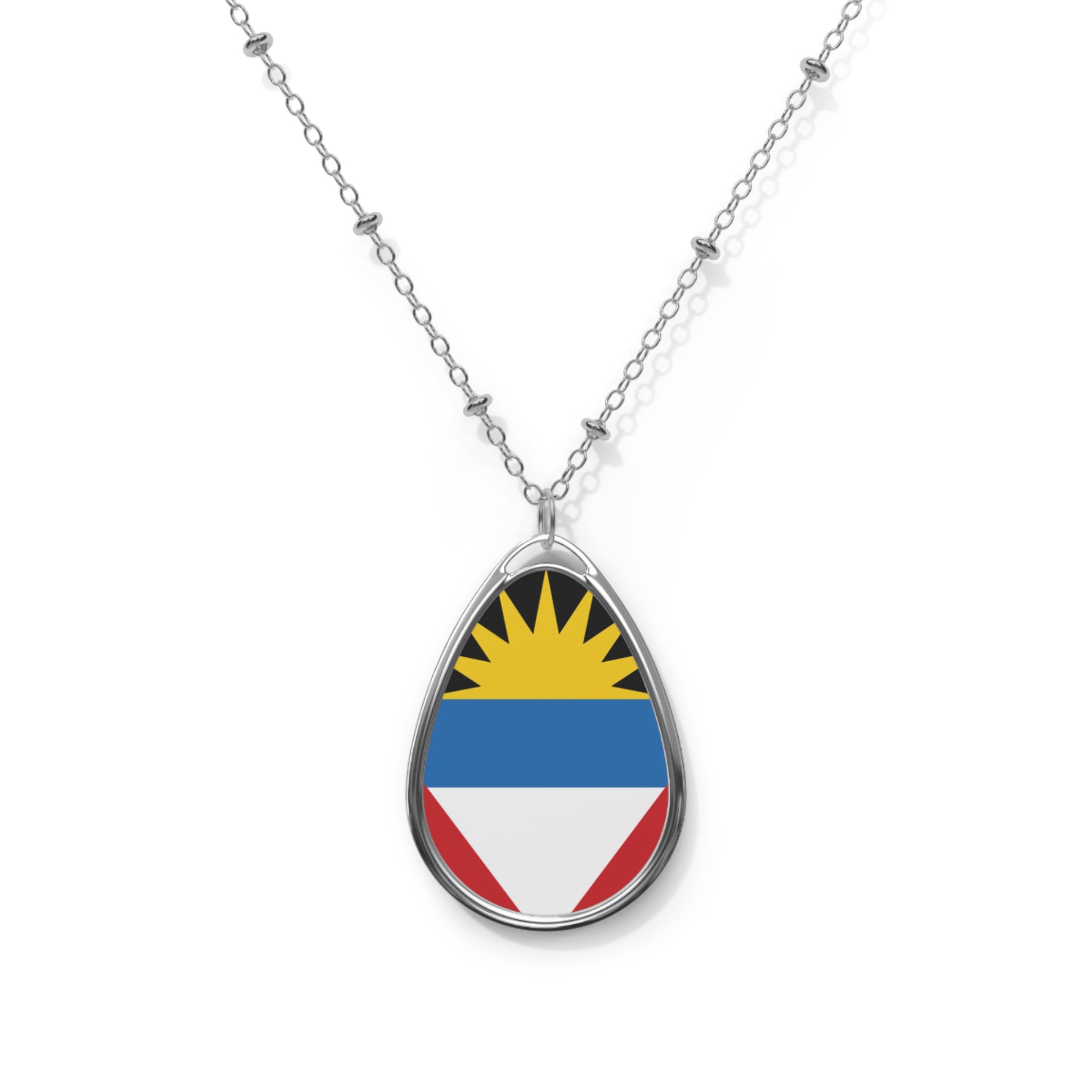 Antigua and Barbuda Flag Oval Necklace | Antiguan & Barbudan Pride Jewelry | Rep Ya Flag