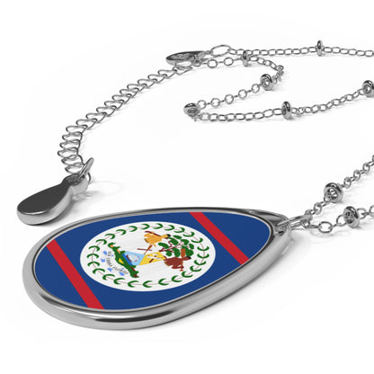 Belize Flag Oval Necklace | Belizean Heritage Pendant | Rep Ya Flag