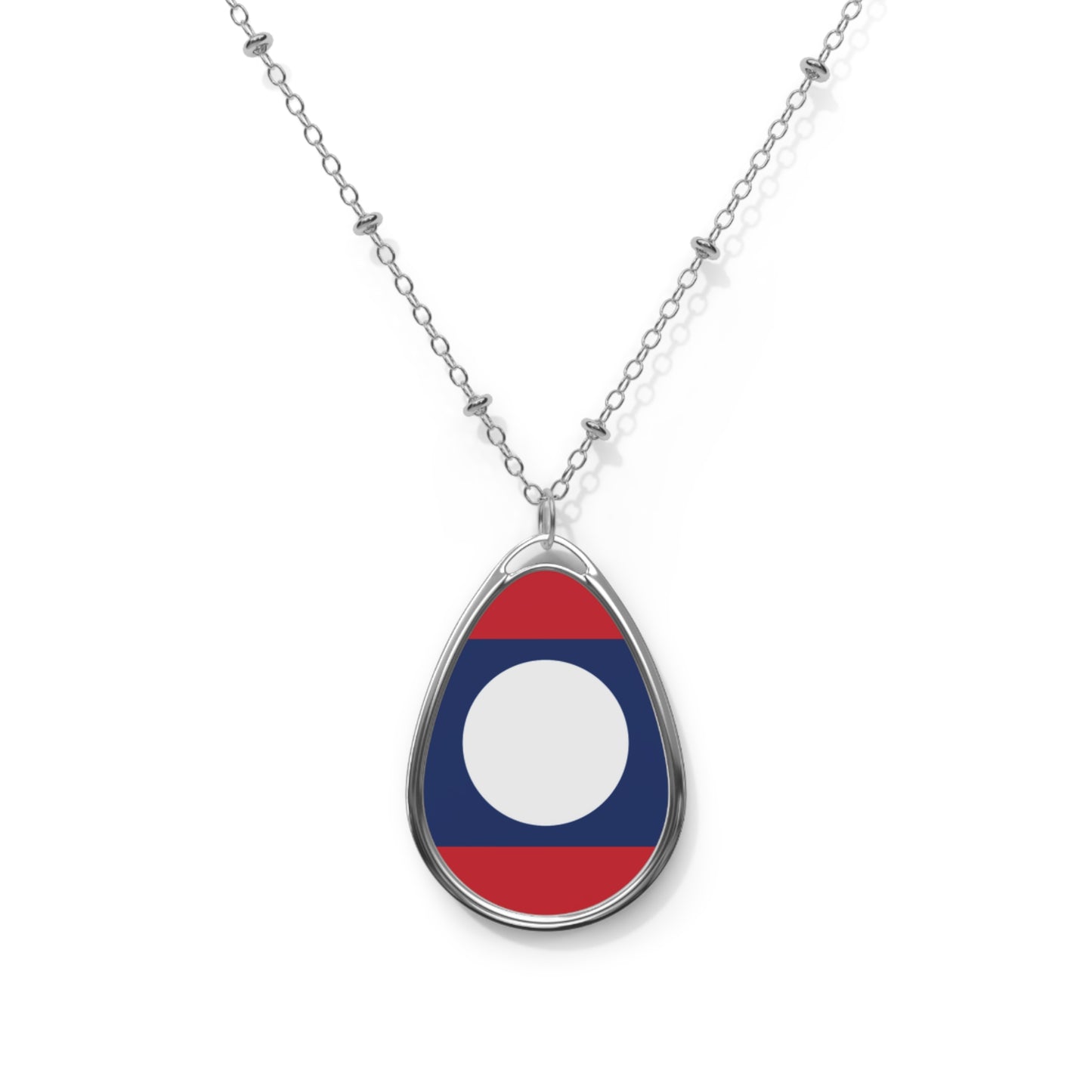 Laos Flag Oval Necklace | Laotian Heritage Pendant | Rep Ya Flag