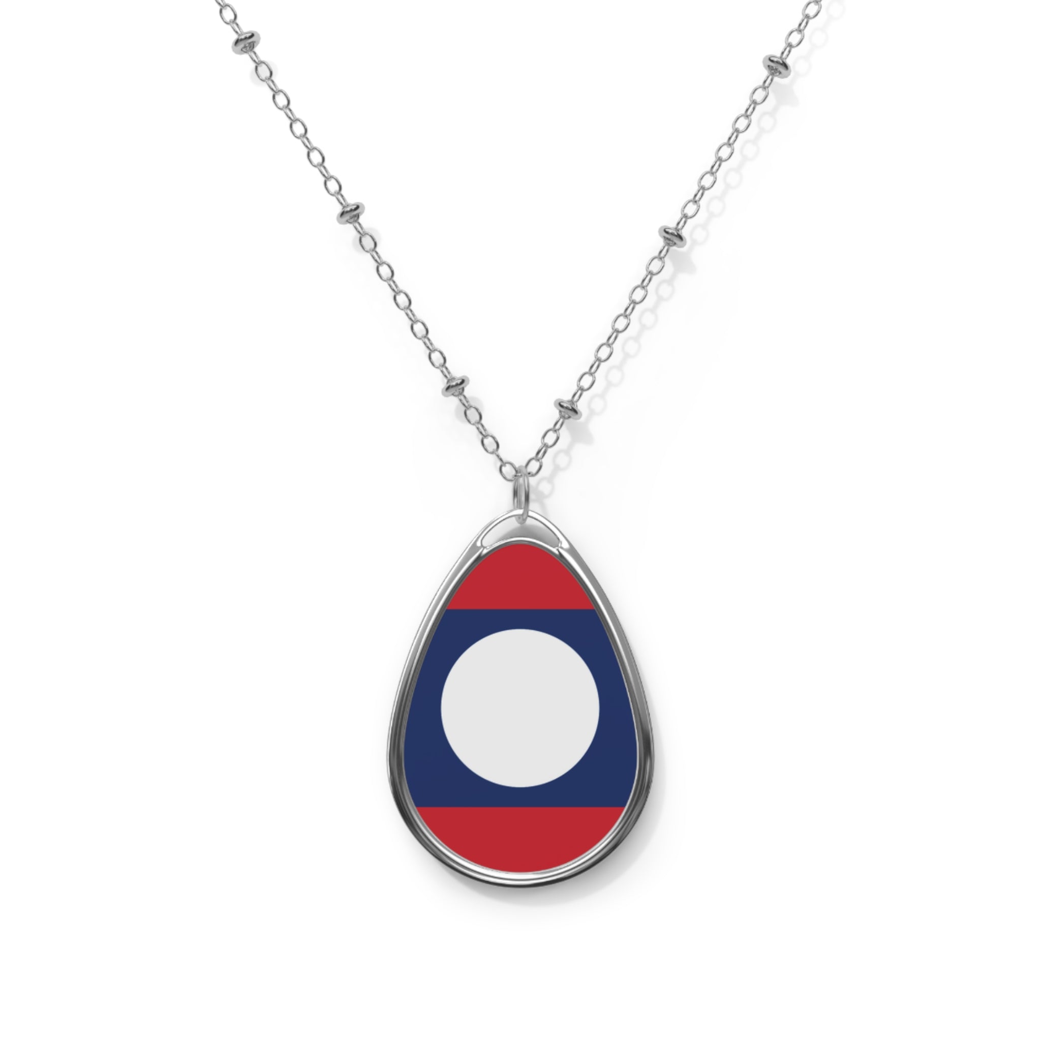 Laos Flag Oval Necklace | Laotian Heritage Pendant | Rep Ya Flag