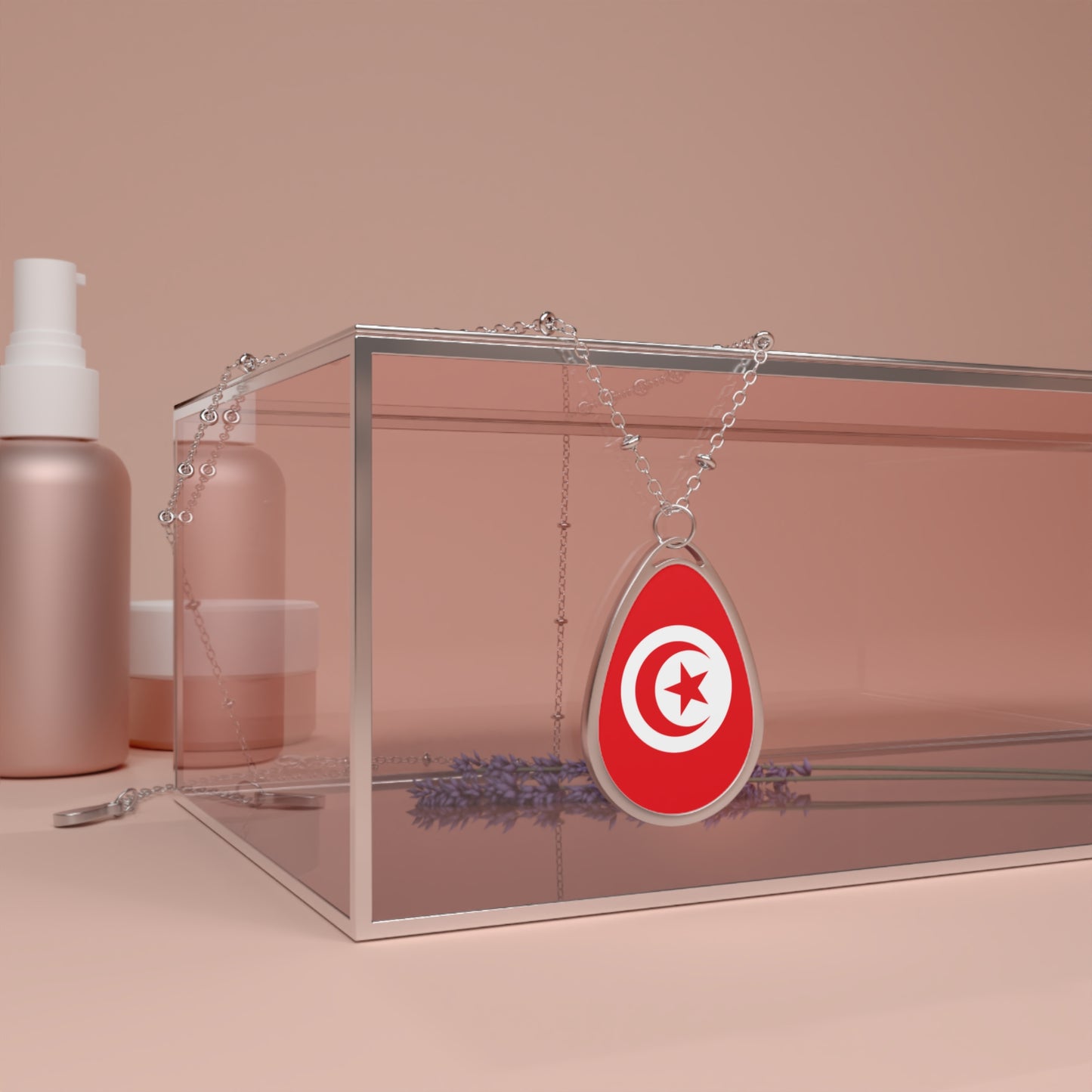 Tunisia Flag Oval Necklace