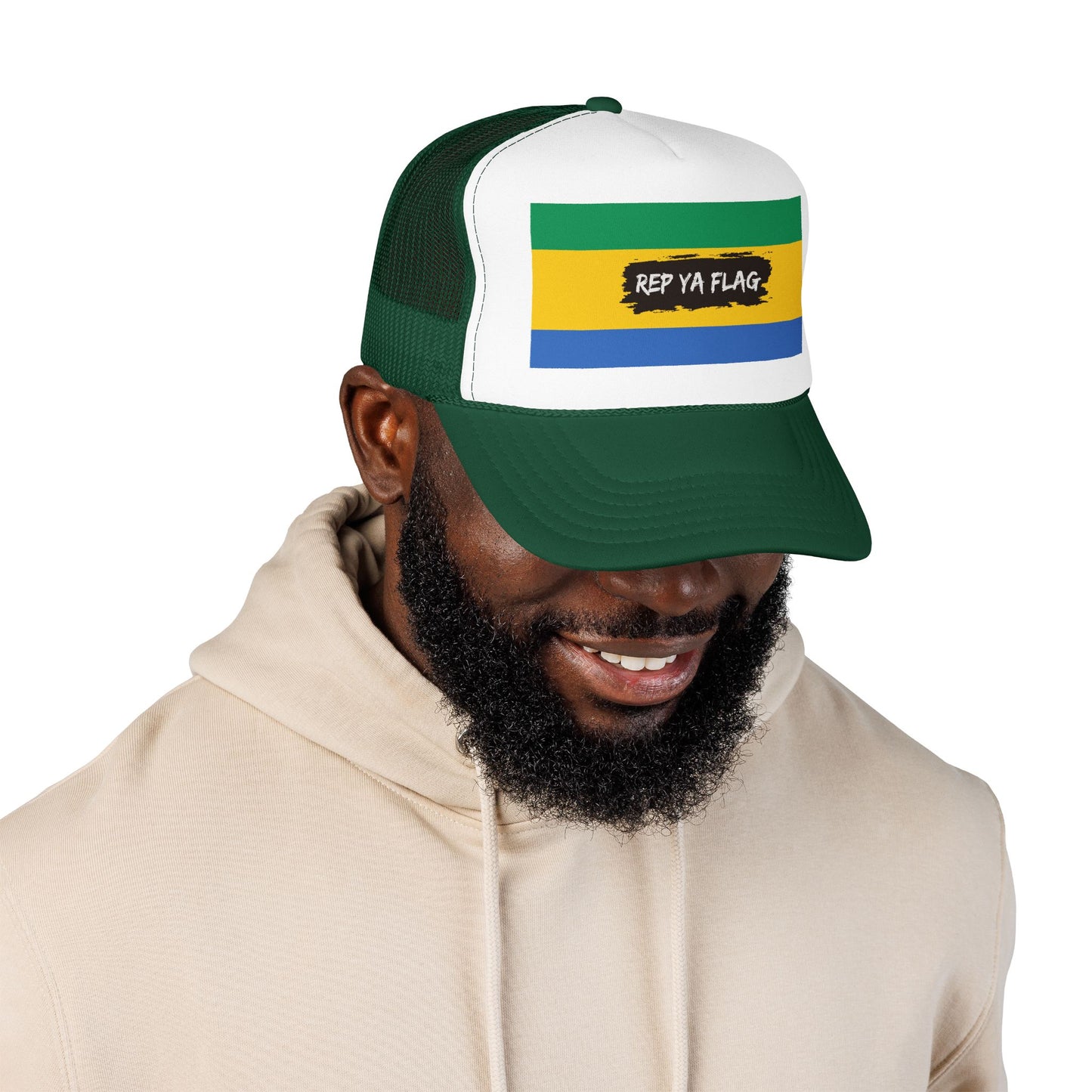 Gabon Flag Foam Trucker Hat | Gabonese Pride Snapback Cap | Rep Ya Flag