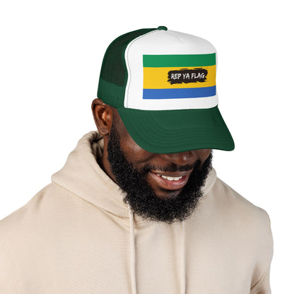 Gabon Flag Foam Trucker Hat | Gabonese Pride Snapback Cap | Rep Ya Flag