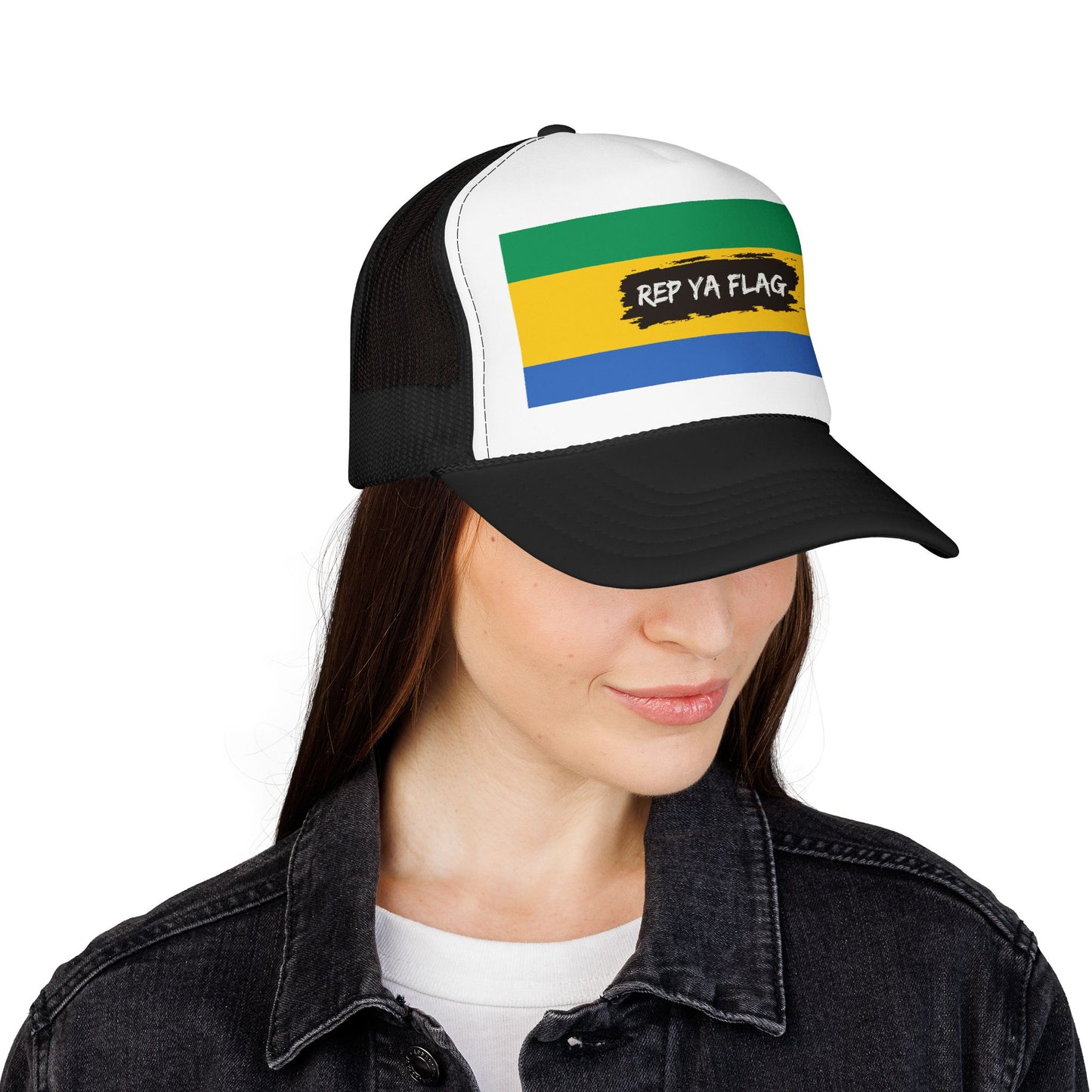 Gabon Flag Foam Trucker Hat | Gabonese Pride Snapback Cap | Rep Ya Flag