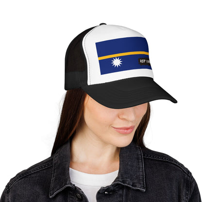 Nauru Flag Foam Trucker Hat | Nauruan Pride Snapback Cap | Rep Ya Flag