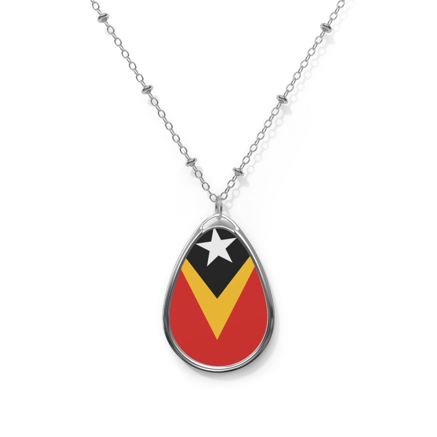 Timor-Leste Flag Oval Necklace | Timorese Heritage Pendant | Rep Ya Flag