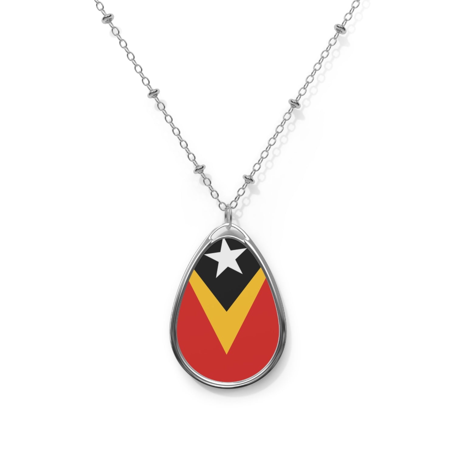 Timor-Leste Flag Oval Necklace | Timorese Heritage Pendant | Rep Ya Flag