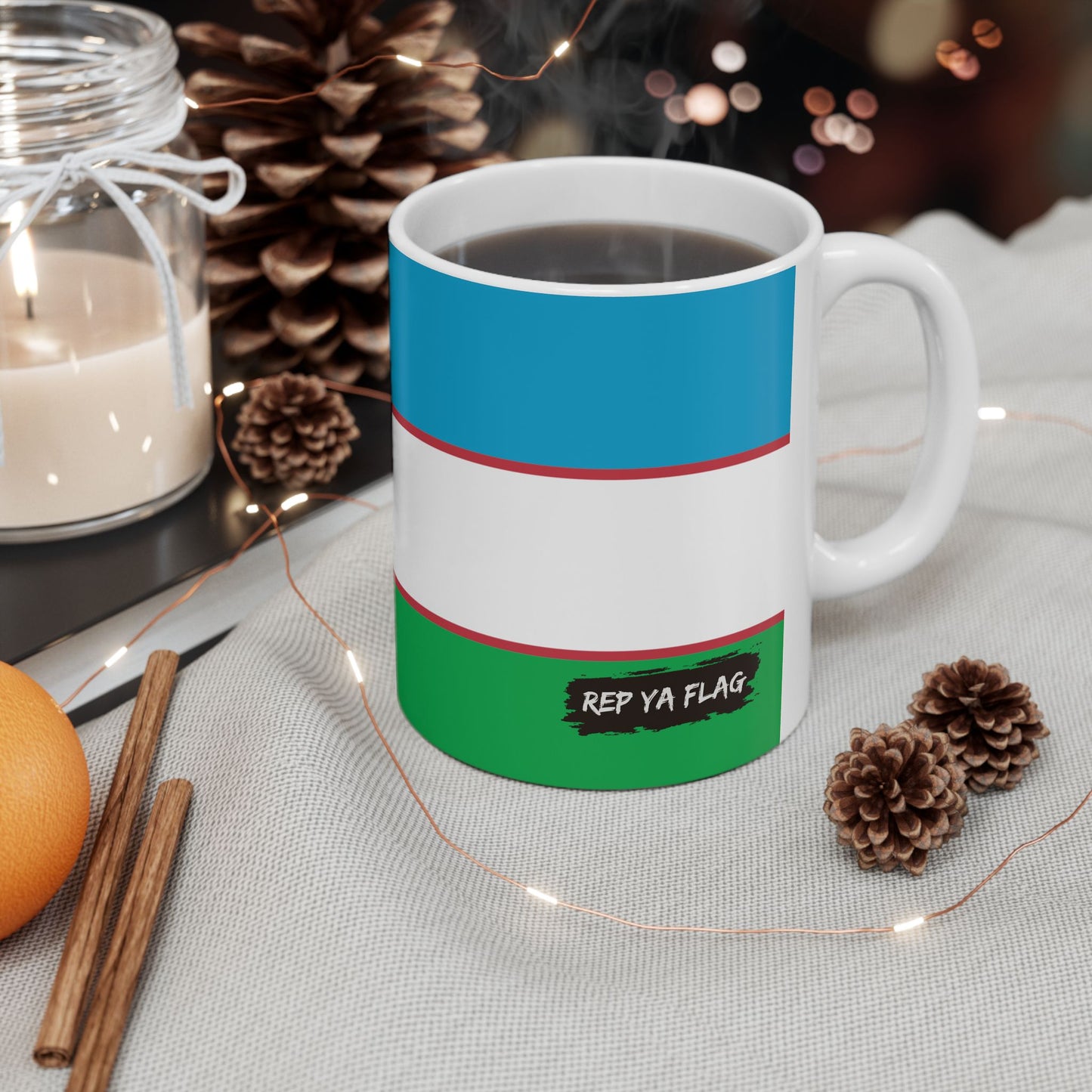 Uzbekistan Flag Coffee Tea Mug 11oz 15oz | Rep Ya Flag Ceramic Mug