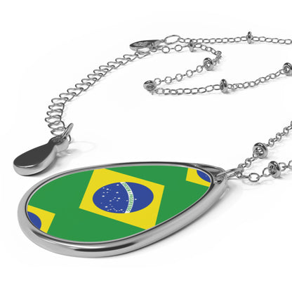 Brazil Flag Oval Necklace | Brazilian Heritage Pendant | Rep Ya Flag