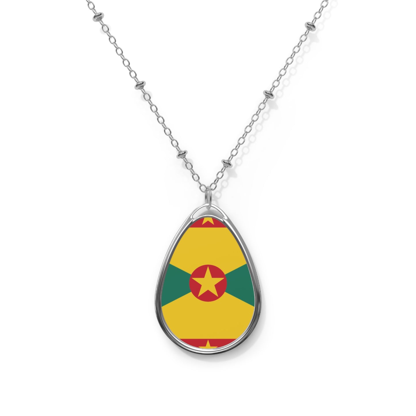 Grenada Flag Oval Necklace | Grenadian Heritage Pendant | Rep Ya Flag