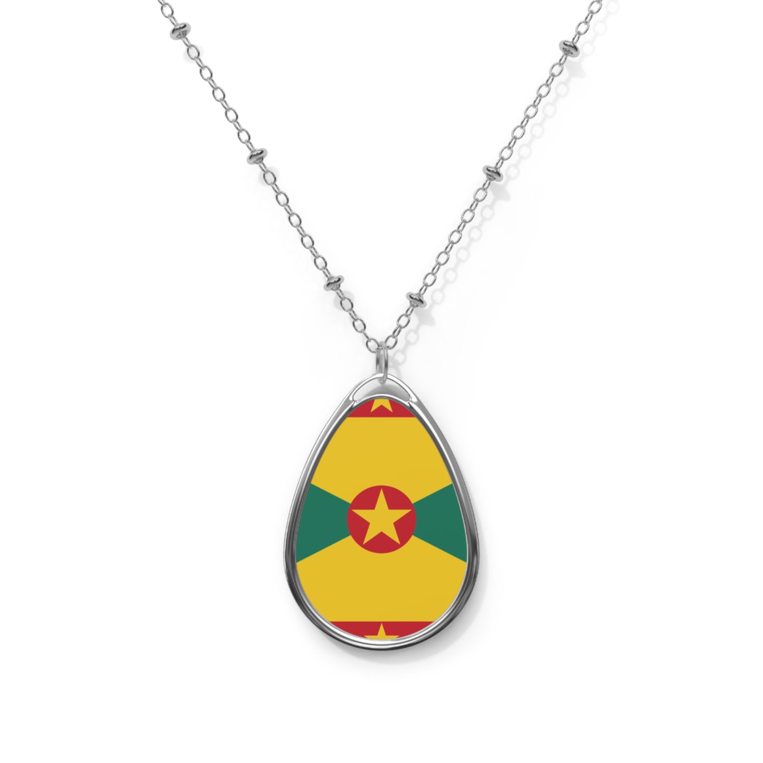 Grenada Flag Oval Necklace | Grenadian Heritage Pendant | Rep Ya Flag