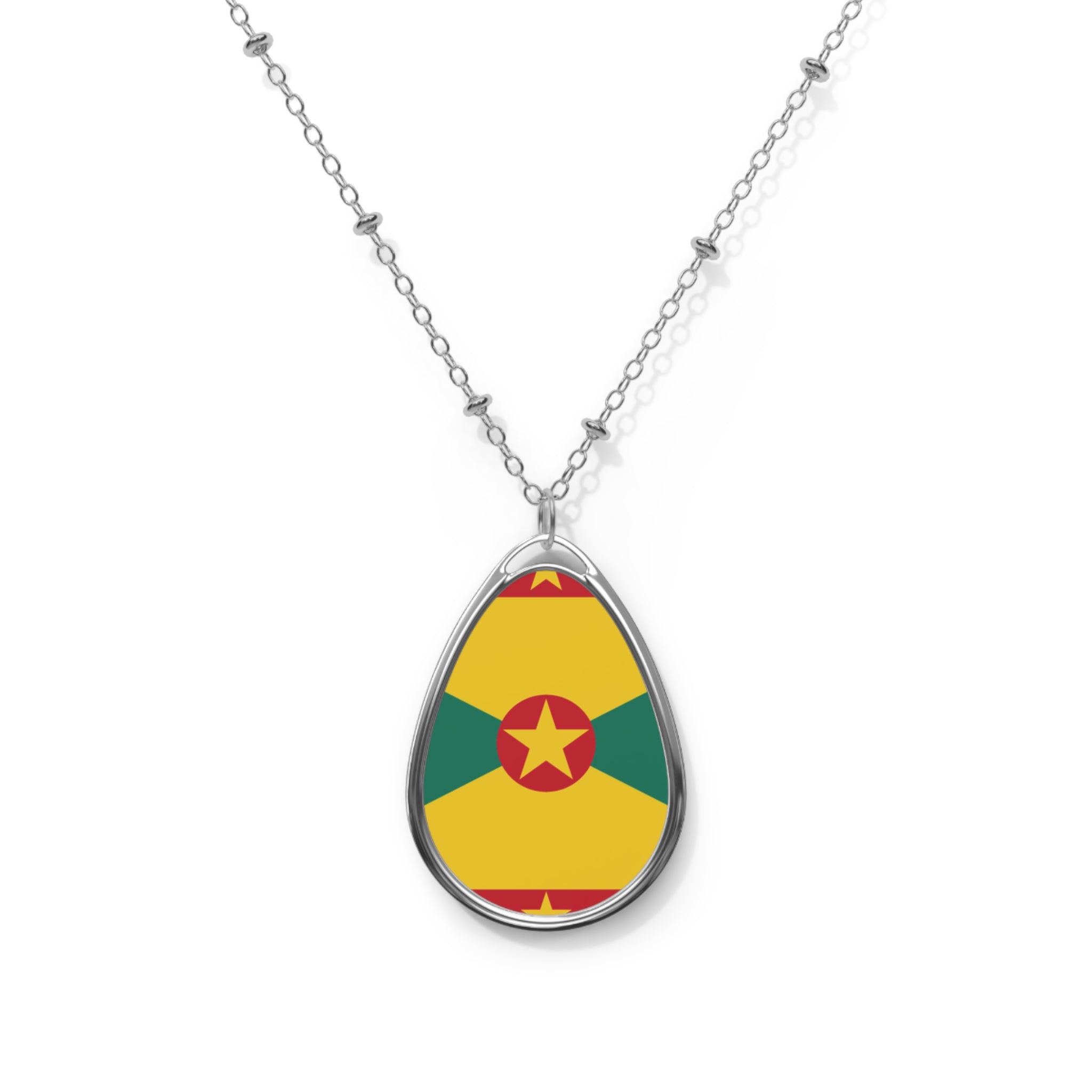 Grenada Flag Oval Necklace | Grenadian Heritage Pendant | Rep Ya Flag
