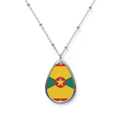 Grenada Flag Oval Necklace | Grenadian Heritage Pendant | Rep Ya Flag