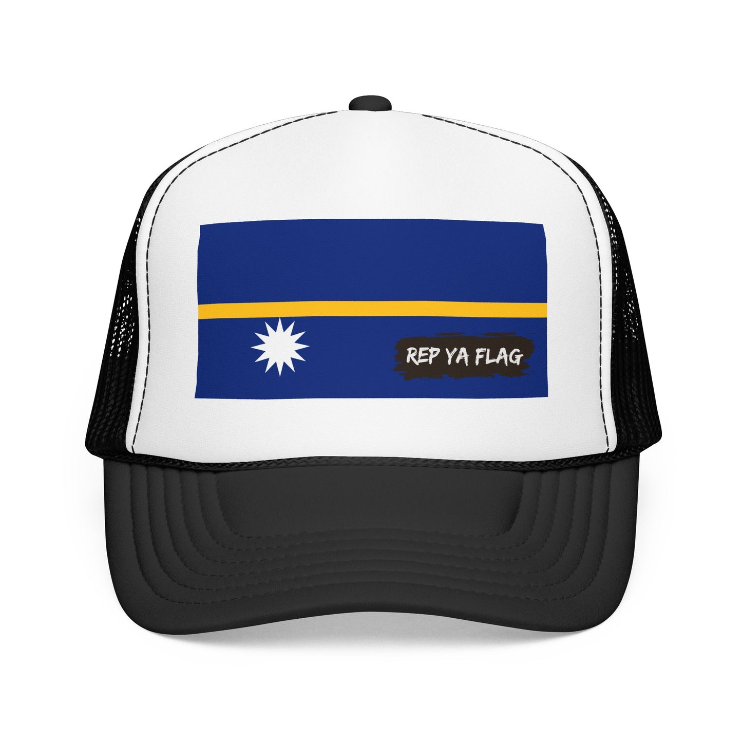 Nauru Flag Foam Trucker Hat | Nauruan Pride Snapback Cap | Rep Ya Flag
