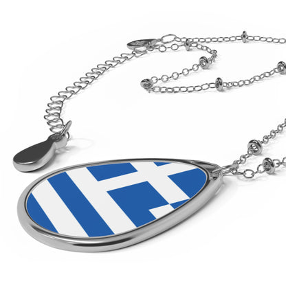 Greece Flag Oval Necklace | Greek Heritage Pendant | Rep Ya Flag