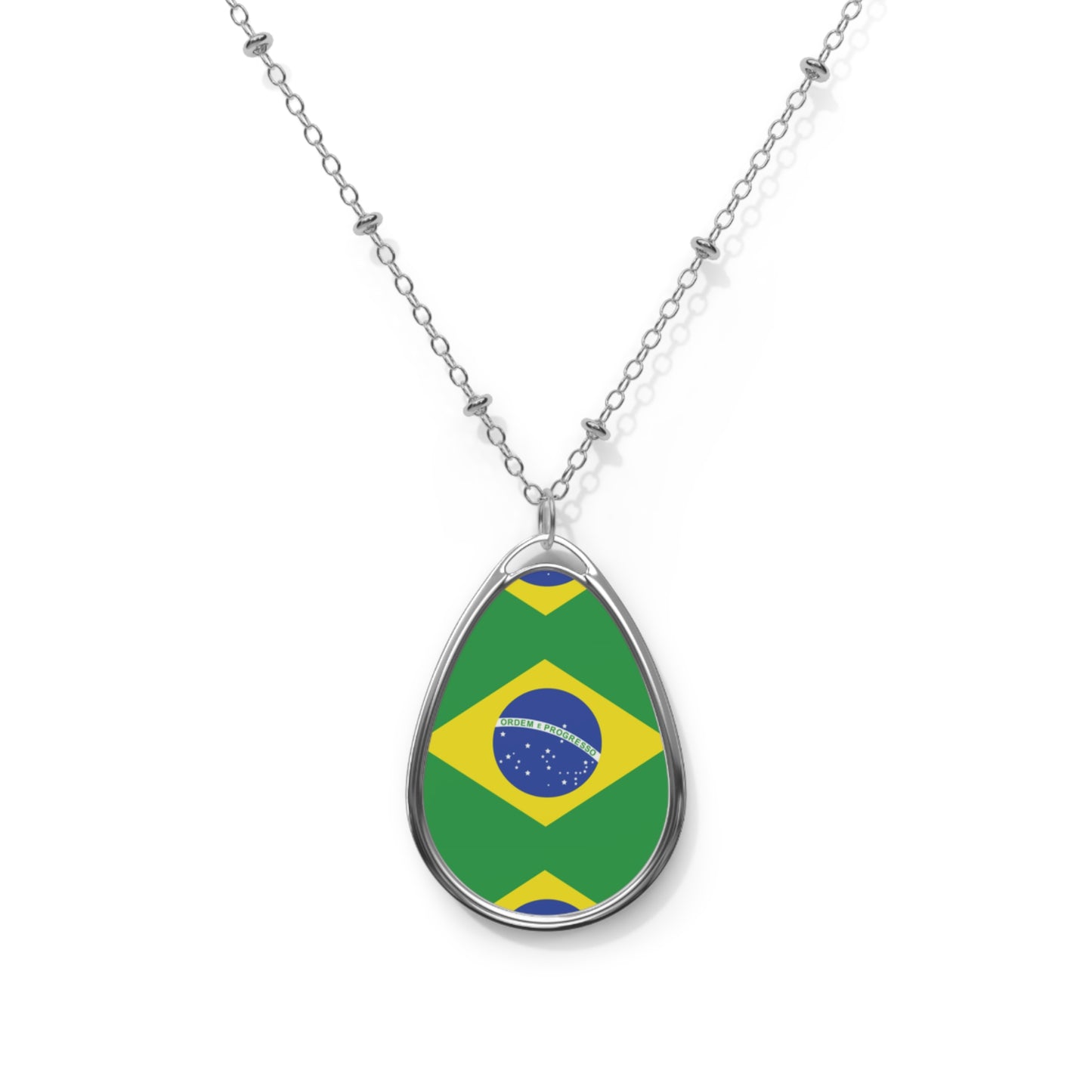 Brazil Flag Oval Necklace | Brazilian Heritage Pendant | Rep Ya Flag