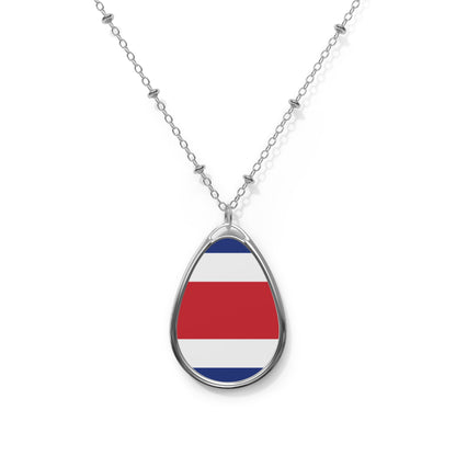 Costa Rica Flag Oval Necklace | Costa Rican Heritage Pendant | Rep Ya Flag