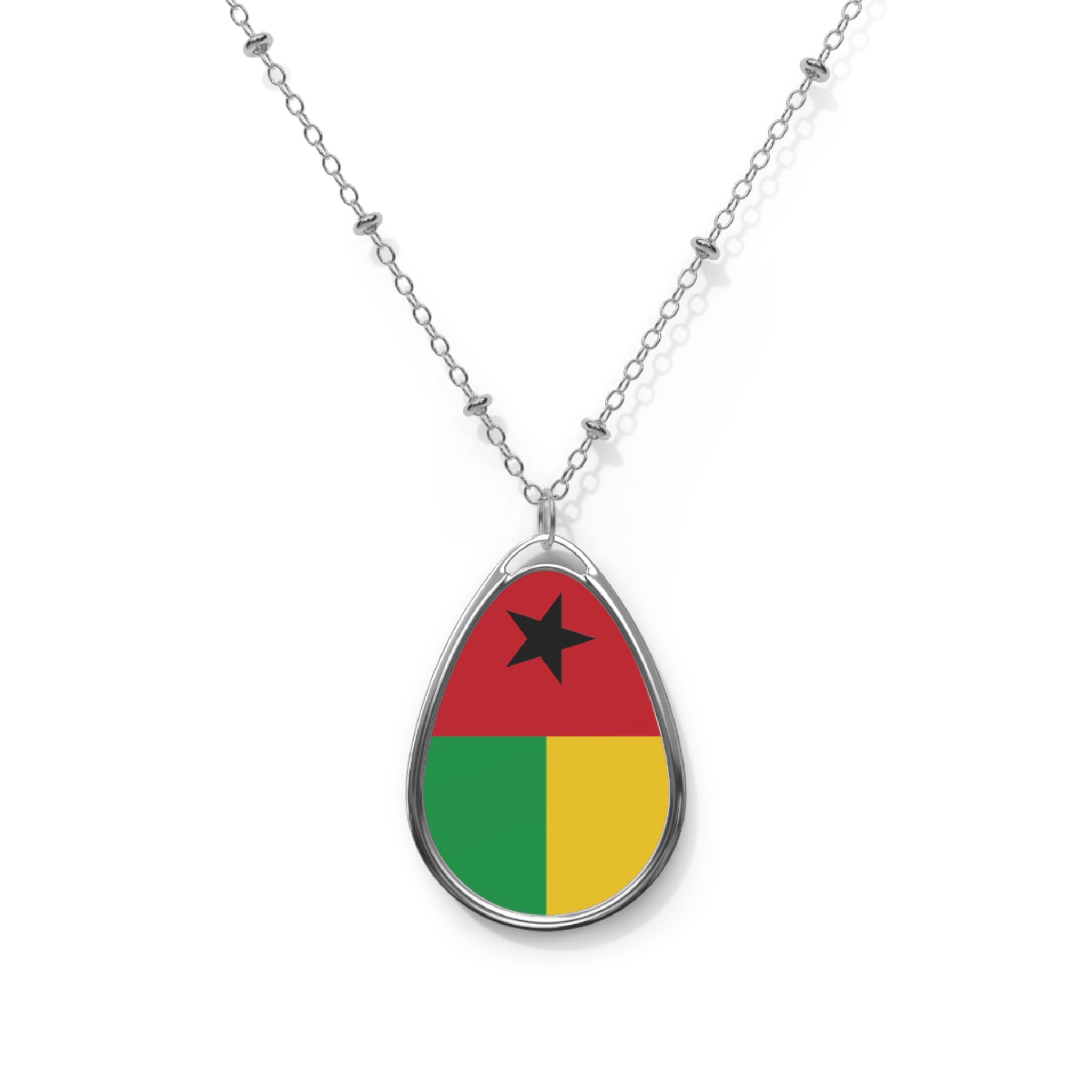 Guinea-Bissau Flag Oval Necklace | Bissau-Guinean Heritage Pendant | Rep Ya Flag
