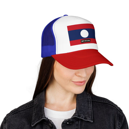 Laos Flag Foam Trucker Hat | Laotian Pride Snapback Cap | Rep Ya Flag